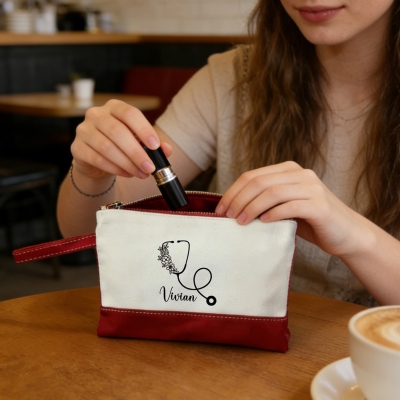 Personalisiertes Stethoskop-Canvas-Taschenset mit Blumenmuster und Namen, mehrfarbige, wiederverwendbare Arbeitstasche &amp; Etui, Geschenk zur Wertschätzung/zum Studienabschluss für Krankenschwestern
