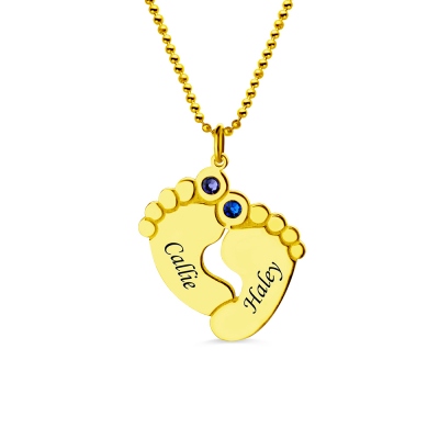 Birthstone Baby Feet Charm Pendant 18k Gold Plated
