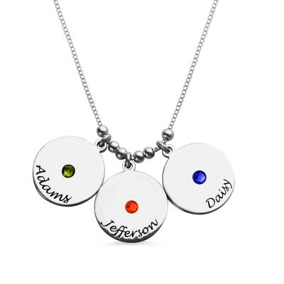 Customizable Mother's Disc and Birthstone Charm Necklace