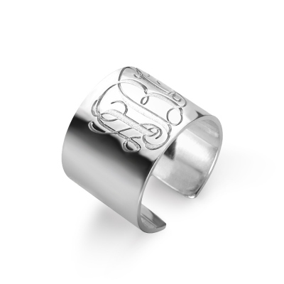 Personalized Monogram Cuff Ring Sterling Silver
