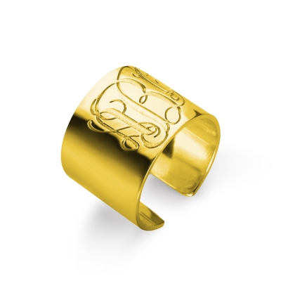 Script Monogram Cuff Ring Gift 18K Gold Plated