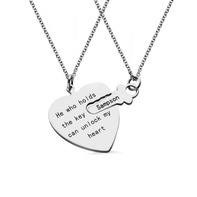 Key and Heart Necklaces Set For Couple