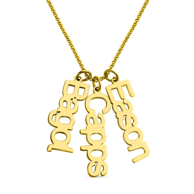 Customized 3 Vertical Names Necklace 18K Gold Plated