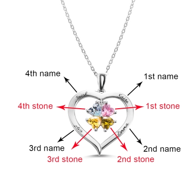 Personalized Heart Birthstone Necklace with Engraving in Silver