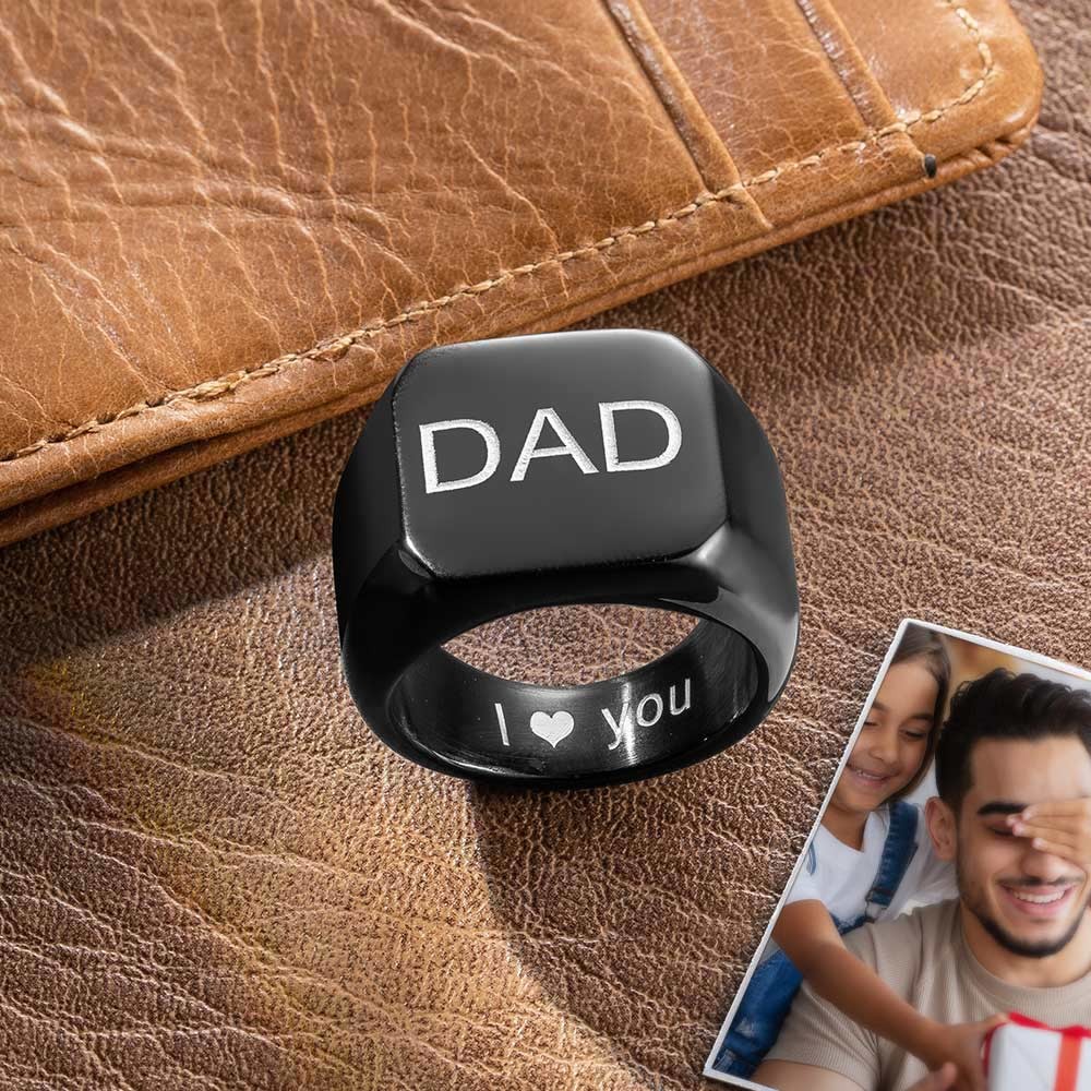 Men's Engraved Ring Stainless Steel Promise Rings, Black/Silver/Gold Plated Matte Finish Personalized Ring, Custom Men's Gifts for Husband/Dad/Boyfriend