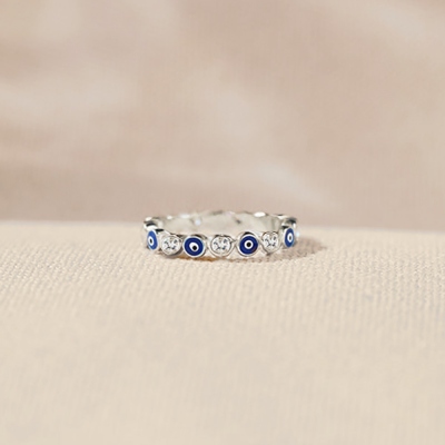 Evil Eye Ring, Sterling Silver 925/Brass Stackable Ring, Women's Jewelry for Good Luck, Gift for Best Friend/Her