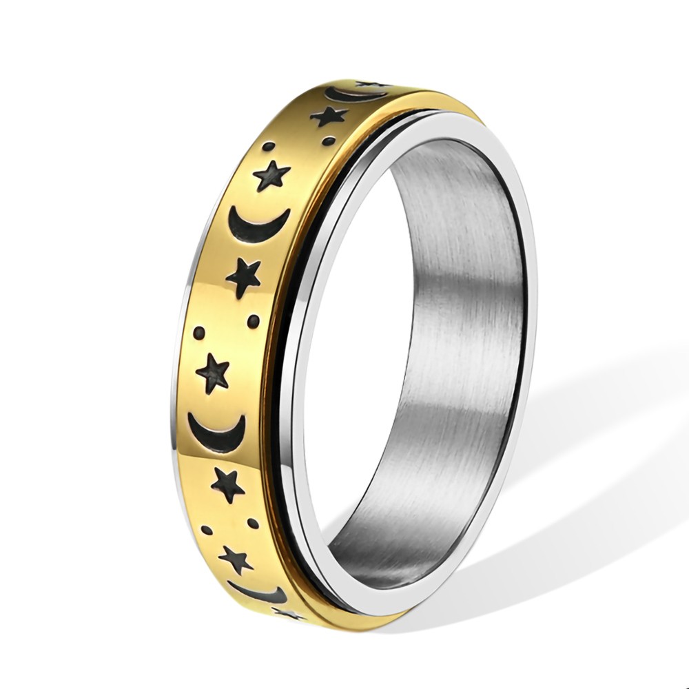 Personalized Anxiety Ring for Men and Women, Custom Fidget Ring, Stainless Steel Engraved Ring,  Moon & Stars Spinner Band Ring, Stress Relief Gifts