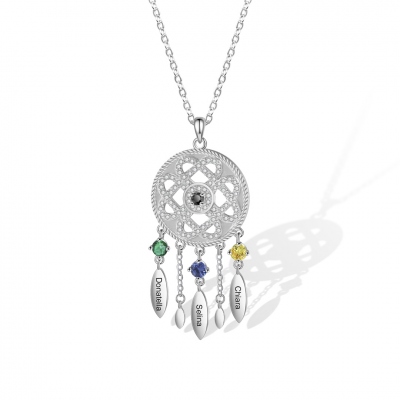 Personalized Dream Catcher Necklace with Birthstone, Name Necklace with Birthstone, Boho Necklace, Birthstones Necklace, Gift for Mother/Grandma
