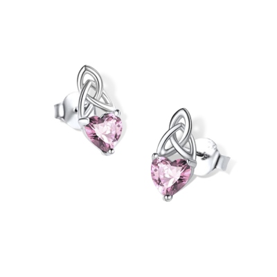 Vintage Celtic Knot Stud Earrings Sterling Silver with Heart Shape Birthstone, Custom Claddagh Earrings for Women Girls, Irish Jewelry Gifts