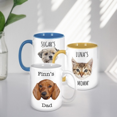 Personlig hundpappa mugg med husdjursfoto, anpassad hundmugg, hundälskare kaffemugg, personlig kattmugg, hundansiktsmugg, present till hundmamma, present till per älskare