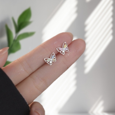 Boucles d'oreilles papillon colorées en cristal, boucles d'oreilles Dainty Stud, bijoux en argent sterling 925, fête des mères/Saint Valentin/cadeau d'anniversaire pour maman/petite amie