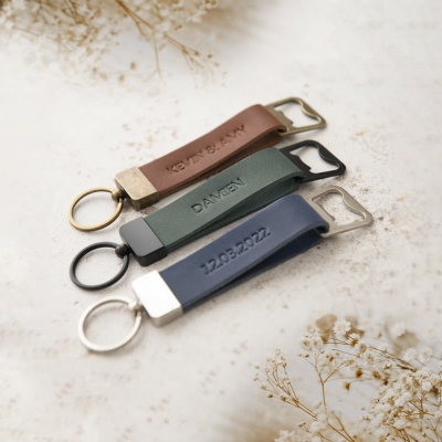 Personalized Leather Bottle Opener Keychain, Custom Engraved Keyring Beer Key Fob Gift, Birthday/Father's Day Gift for Husband/Father/Friends