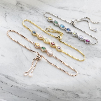 Personalized 1-10 Birthstones Family Bracelet, Drop-shaped Birthstone Bracelet for Women, Grandma/Mom Bracelet, Birthday Gift/Mother's Day Gift