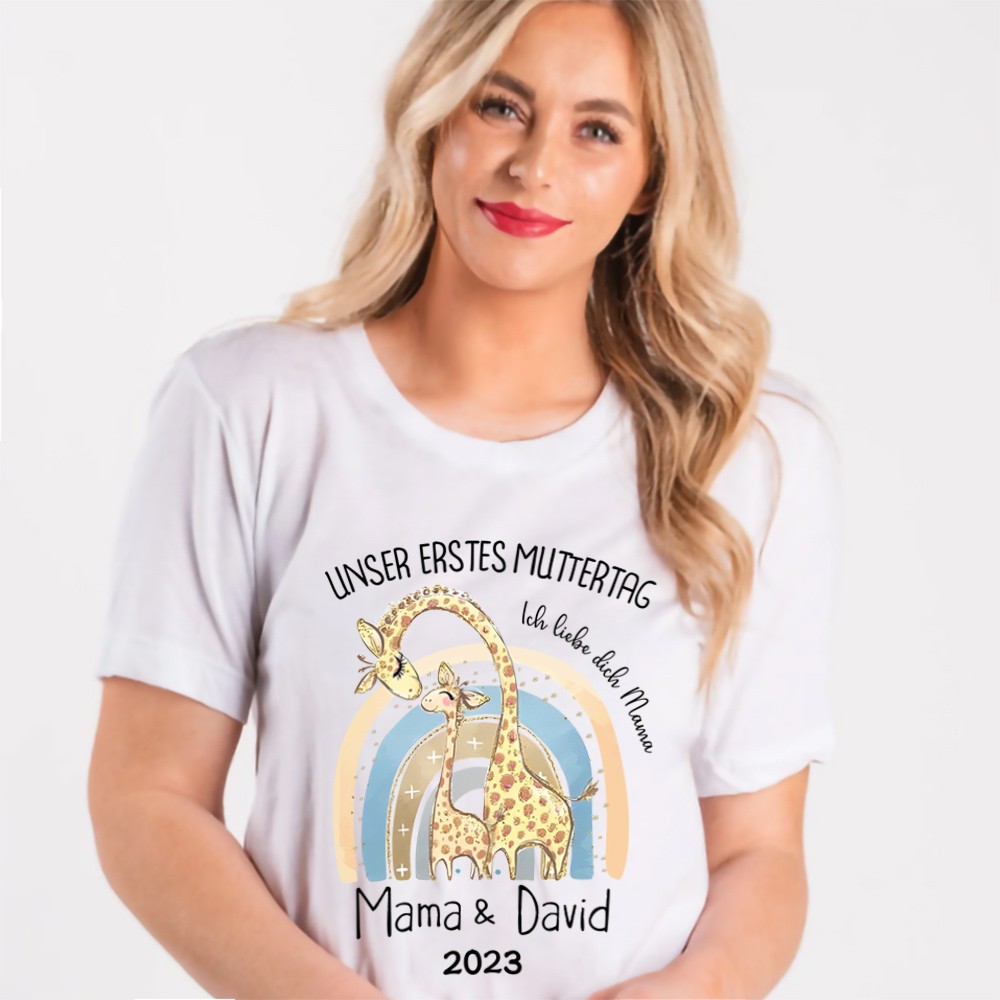 Unser erstes Set für Mutter und Baby zum Muttertag, individuell gestalteter Tier-/Muster-Babysuit und Mama-T-Shirt, personalisiertes T-Shirt und Babyromper, Geschenk für neue Mütter