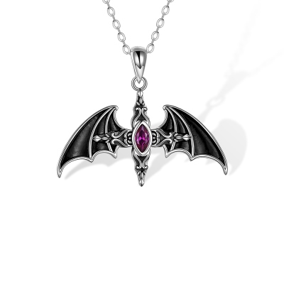 Collier chauve-souris avec pierre de naissance, collier croix celtique, bijoux gothiques, collier en laiton, cadeau pour femme