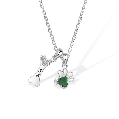 Gepersonaliseerde Bone Ketting met Paw Charm, Naam Ketting, Hart Geboortesteen Ketting, Pet Memorial Sieraden, Cadeau voor hondenmoeder/hond vader/dierenliefhebbers