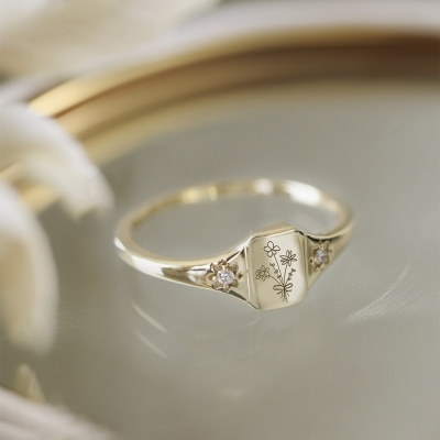 Personalized Birth Flowers Ring, Custom Birth Flowers Family Ring, 925 Sterling Silver Bouquet Ring, Personalized Ring for Women, Gift for Her