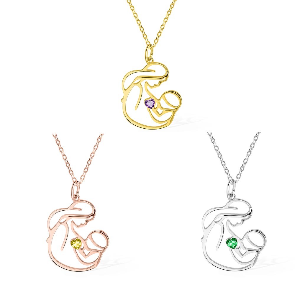 Personalized Mother and Child Necklace, Brass/Sterling Silver 925 Necklace, Birthstone Necklace, Mom Baby Necklace, Mothers Day Gift, Gift for Mom/Her