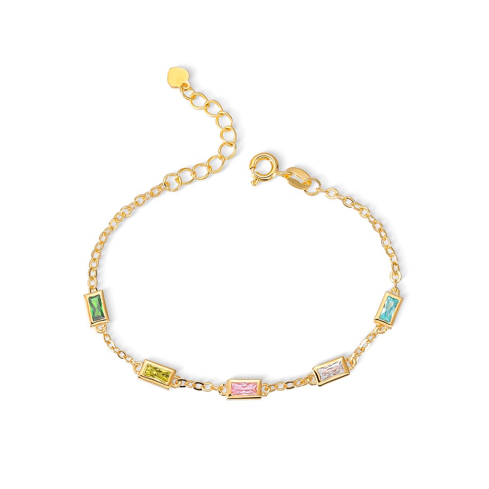 Personalized Rectangular Birthstone Bracelet, Dainty Birthstone Bracelet, Family Birthstone Bracelet, Mother's Day/Anniversary Gift for Mom/Wife