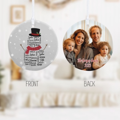 Personalized Name & Photo Snowman Ornament, Christmas Ceramic Ornament, Christmas Tree Decor, Christmas Gifts, Gifts for Mom/Grandparents/Friends