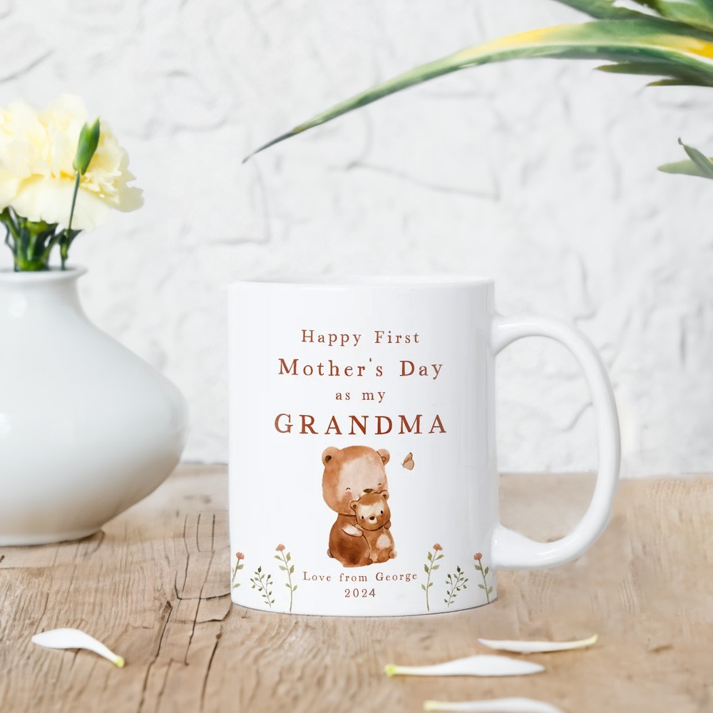 First Mother's Day Nana Mug & Coaster Gift, Personalised Ceramic Mug, Cute Animals Mug Set, Mother's Day Gift for Nana/Mom/Grandma/Nanny/New Mom/Nanna
