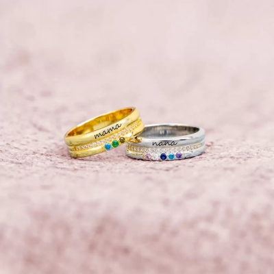Personalized Mama Ring with Birthstone, Custom Birthstone Ring, Mother's Day/Birthday Gift for Women/Mother/Grandma