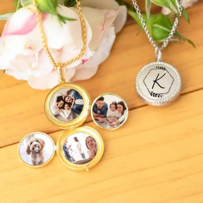 Personalized Initial Photo Locket Necklace Sterling Silver Memorial Photo Locket Necklace Gift for Woman/Mom/Her/Lover