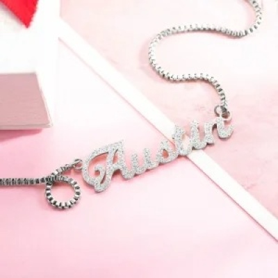 Collier de nom étincelant personnalisé en argent, cadeau pour femme/maman/elle/amant
