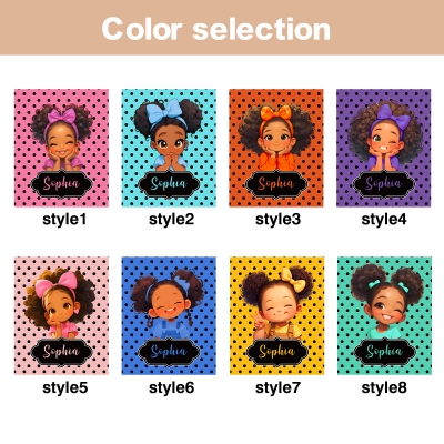 Custom Name Cartoon Black Girl Polka Dots Beach Towel with Rope, Quick Dry 2-in-1 Foldable Bath Towel Bag, Gift for African American Little Girls