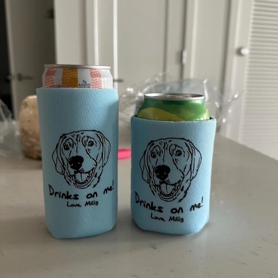 Personalized Cute Pet Portrait Can Cooler with Name, Hand Drawn Cat/Dog Sketch Insulated Drink Sleeve, Summer Party Favor, Gift for Pet Owners/Lovers