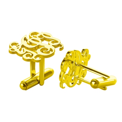 Monogrammed Cuff links Cut Out Initials 18k Gold Plated