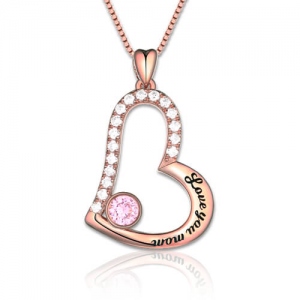 "Love You Mom" Birthstone Heart Necklace In Rose Gold