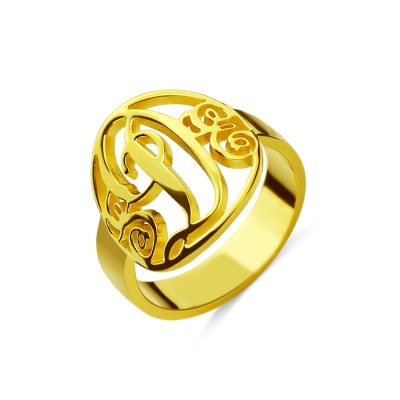 Script Framed Monogram Ring Cut Out 18K Gold Plated