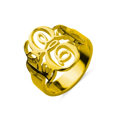 Interlocking Three Initials Monogram Ring 18K Gold Plated