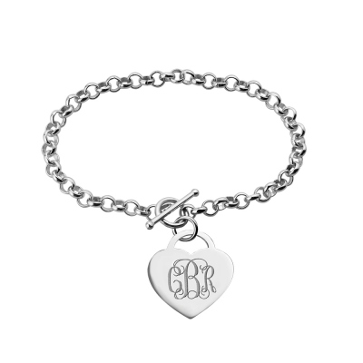 Personalized Monogram Bracelet Toggle Heart-Charm
