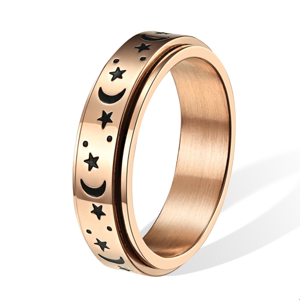 Personalized Anxiety Ring for Men and Women, Custom Fidget Ring, Stainless Steel Engraved Ring,  Moon & Stars Spinner Band Ring, Stress Relief Gifts