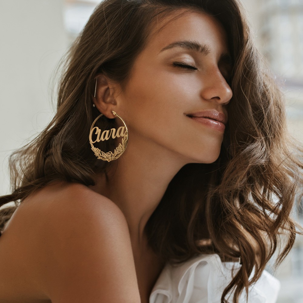 birth flower hoop earrings