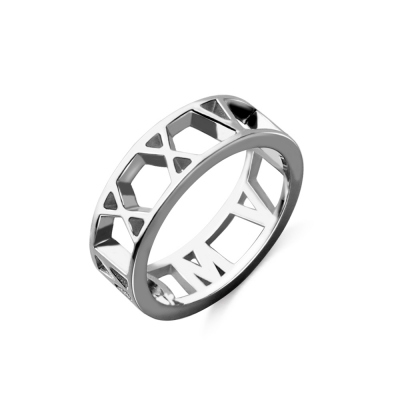 Anniversary Date Rings for Her with Roman Numerals