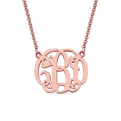 Personalized Small Celebrity Monogram Necklace In Rose Gold