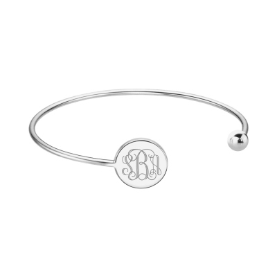 Disc Monogram Adjustable Bangle Bracelet Sterling Silver