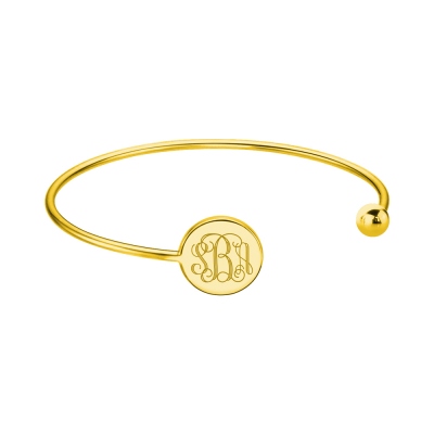 Disc Monogram Bangle Adjustable Bracelet 18k Gold Plated