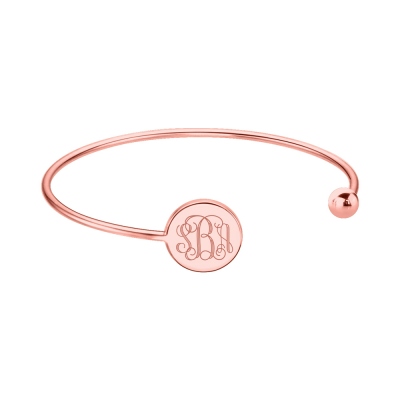 Disc Monogram Adjustable Bangle Bracelet 18k Rose Gold Plated