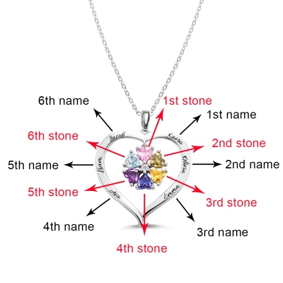 Personalized Heart Birthstone Necklace with Engraving in Silver