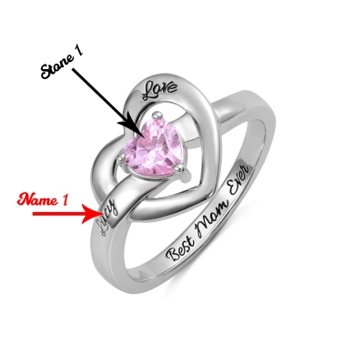 Personalized Name Heart Ring with Birthstone