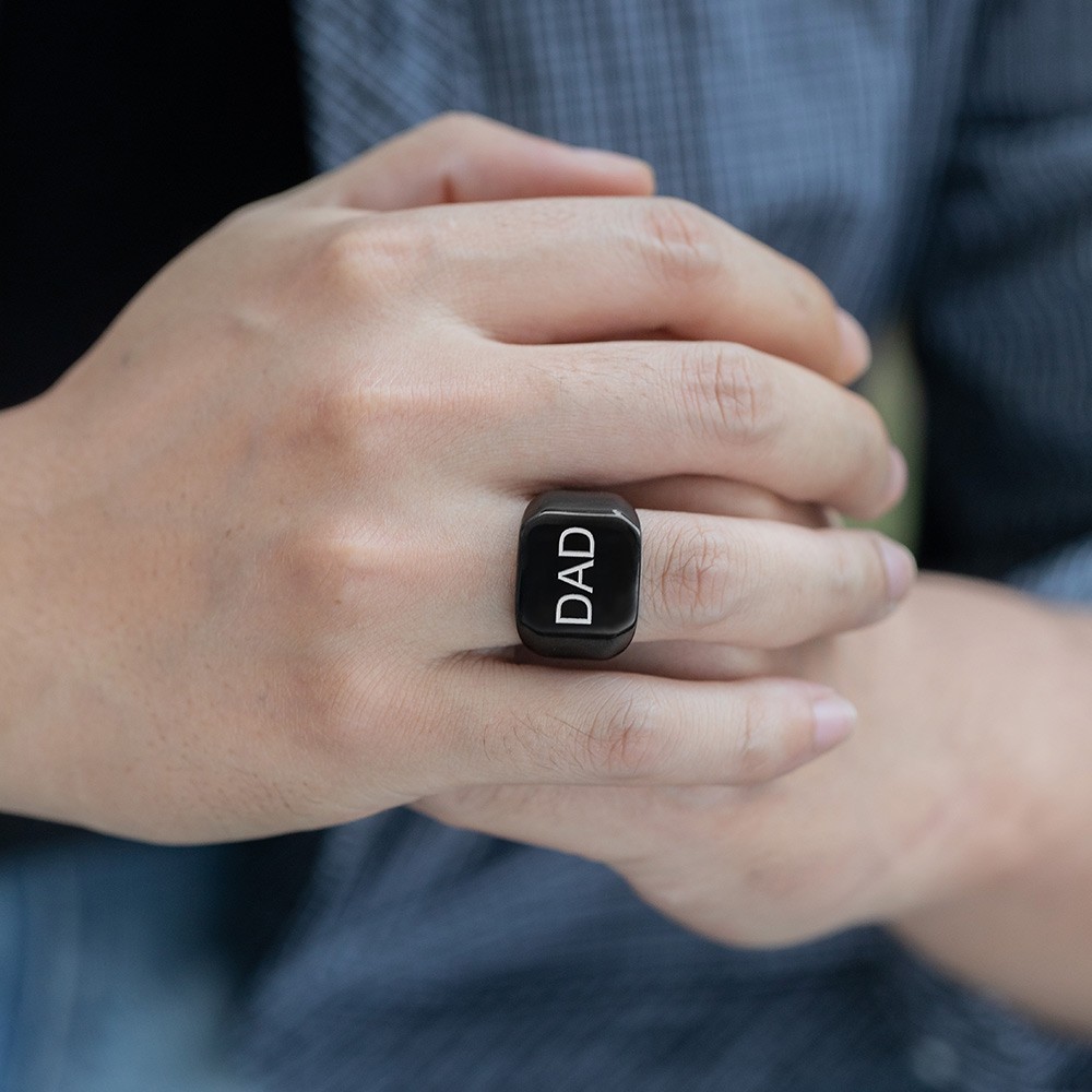 Men's Engraved Ring Stainless Steel Promise Rings, Black/Silver/Gold Plated Matte Finish Personalized Ring, Custom Men's Gifts for Husband/Dad/Boyfriend