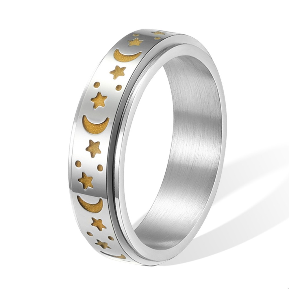 Personalized Anxiety Ring for Men and Women, Custom Fidget Ring, Stainless Steel Engraved Ring,  Moon & Stars Spinner Band Ring, Stress Relief Gifts