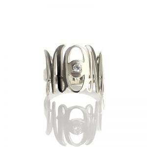 Custom Monogram Initial Birthstone Ring For Mom Sterling Silver Mom Ring