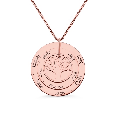 Disc Family Tree Names Necklace for Mother In Rose Gold