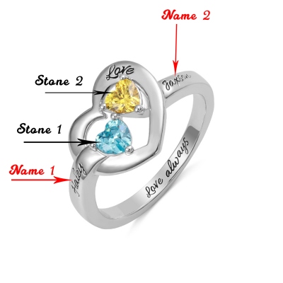 Personalized Name Heart Ring with Birthstone