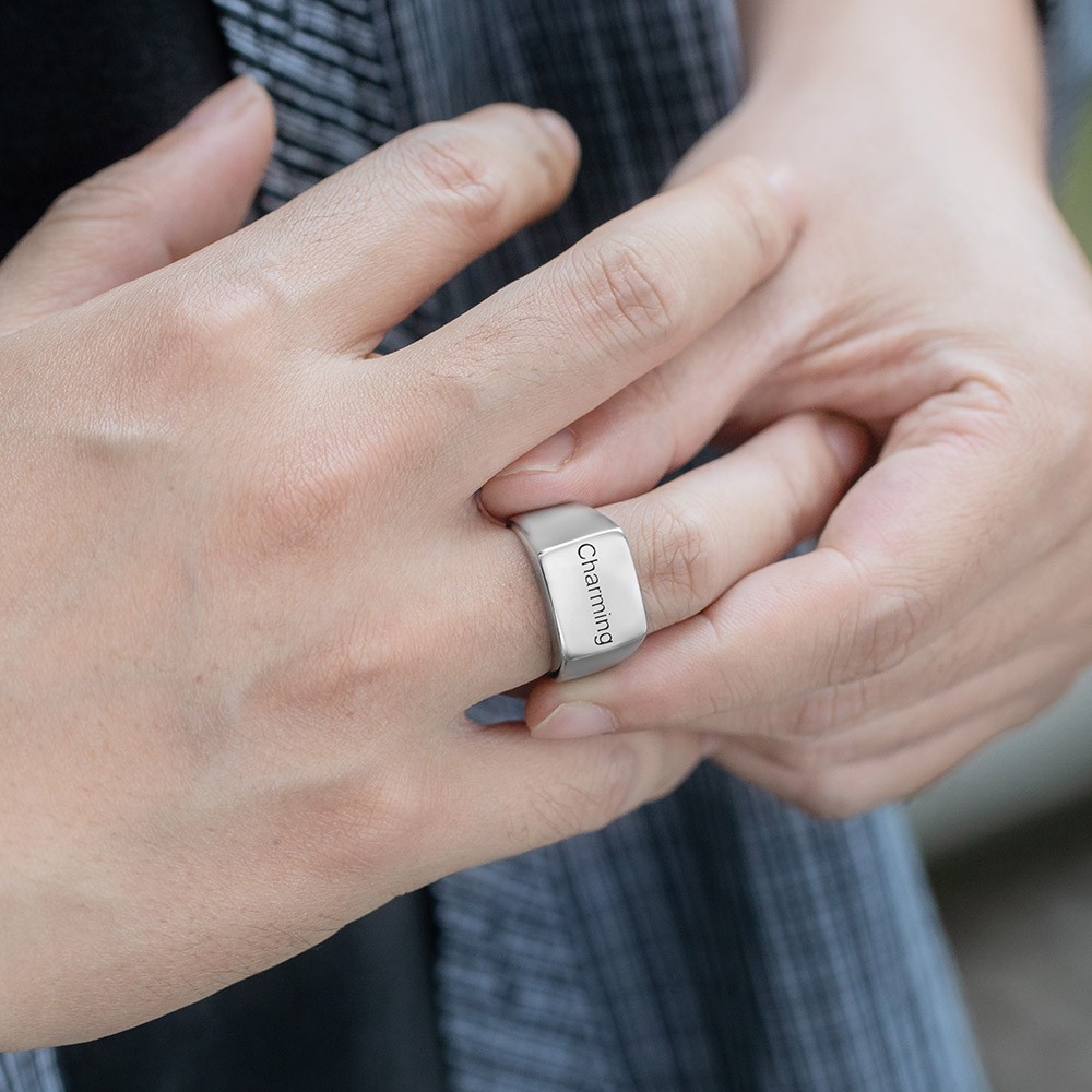 Men's Engraved Ring Stainless Steel Promise Rings, Black/Silver/Gold Plated Matte Finish Personalized Ring, Custom Men's Gifts for Husband/Dad/Boyfriend